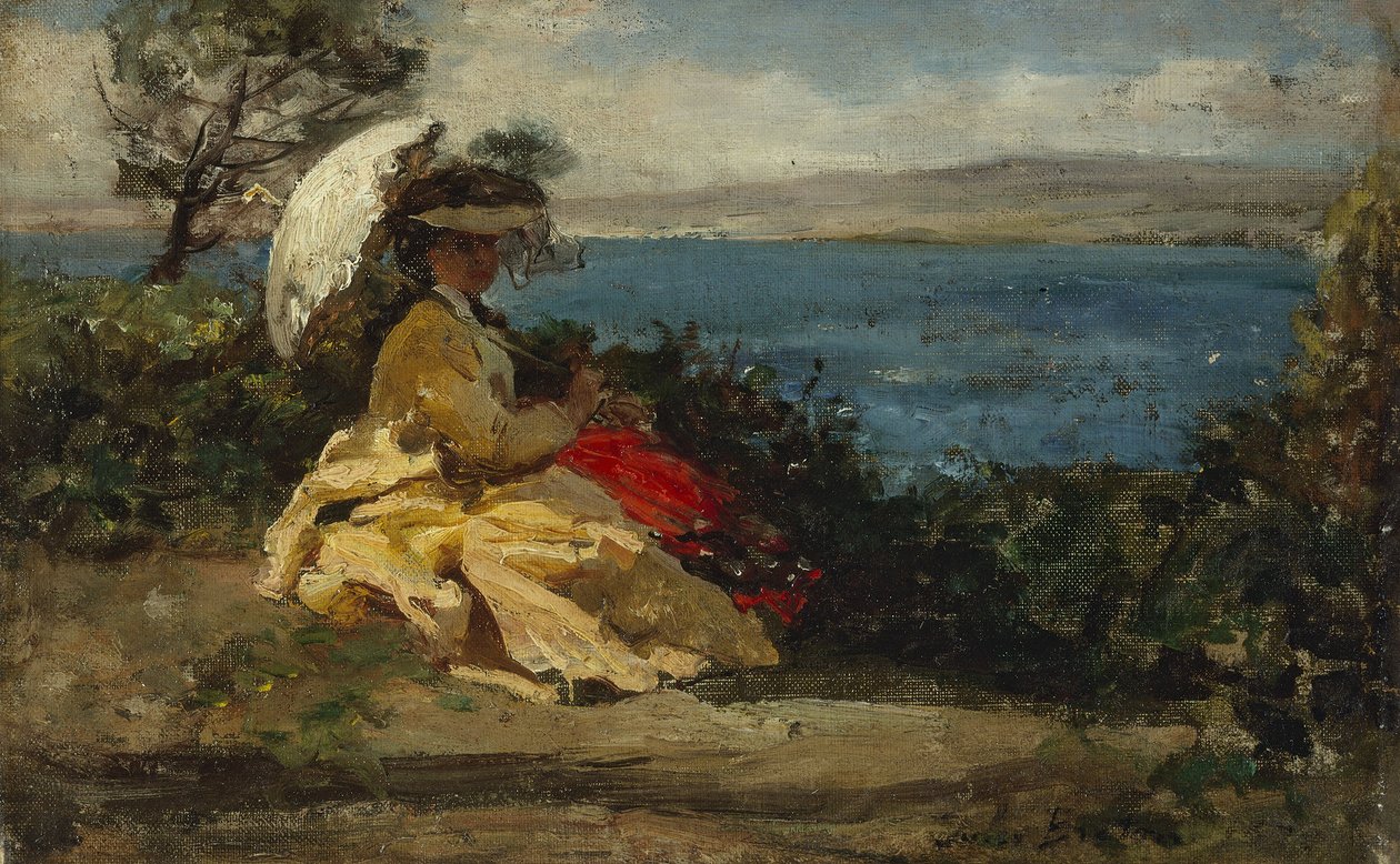 Žena se slunečníkem, Douarnenezský záliv, mezi lety 1870 a 1875 (olej na plátně) od Jules Breton