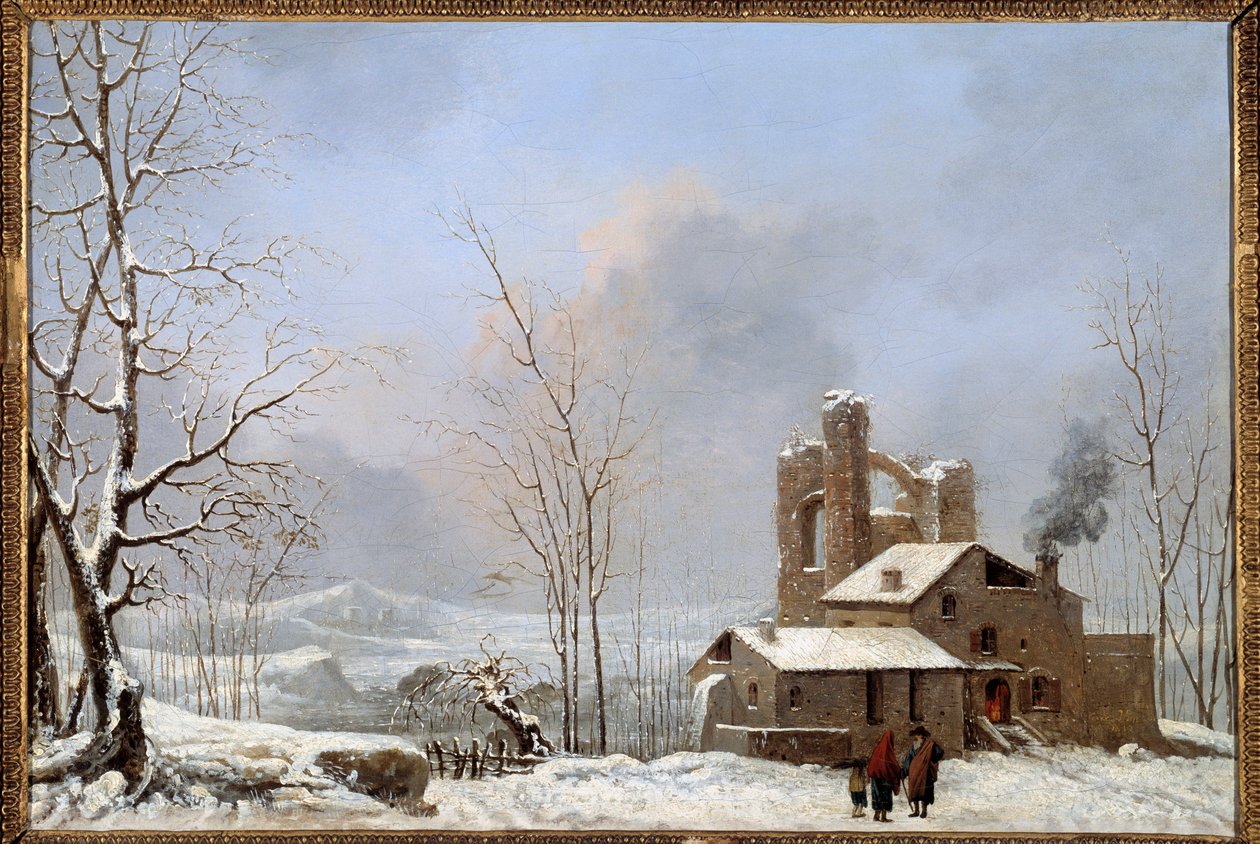 Zimní krajinomalba od Cesara Van Loo (1743-1821) Quimper z 18. století, Muzeum výtvarných umění od Jules Cesar Denis van Loo