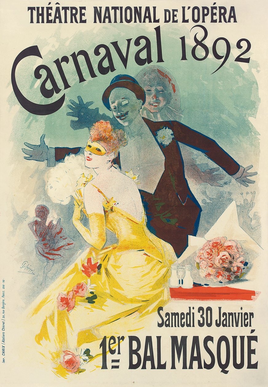 Reklama na 1. karnevalový ples v maskách v Theatre National de l"Opera, v roce 1892, 1892 od Jules Cheret