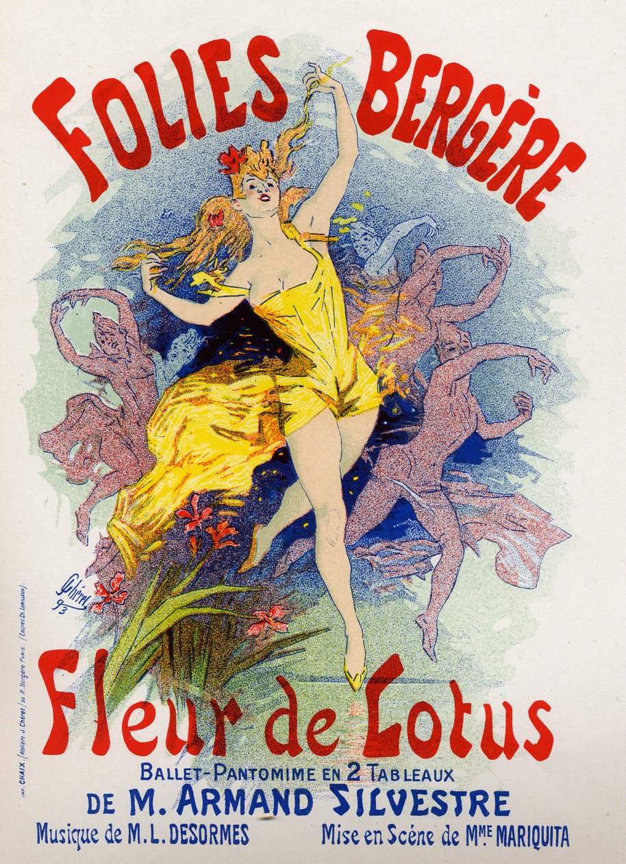 Umění. Zábava. Lotosový květ, balet v Folies Bergeres, Paříž. Plakát Jules Cheret, Francie od Jules Cheret