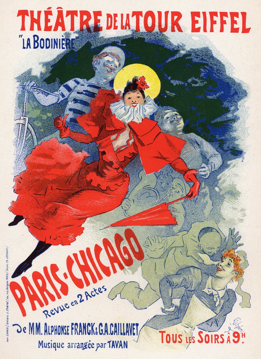 Čl. Zábava. Paříž Chicago, varietní představení v Theatre de la Tour Eiffel. Plakát Jules Cheret, Francie, cca 1890 (plakát) od Jules Cheret