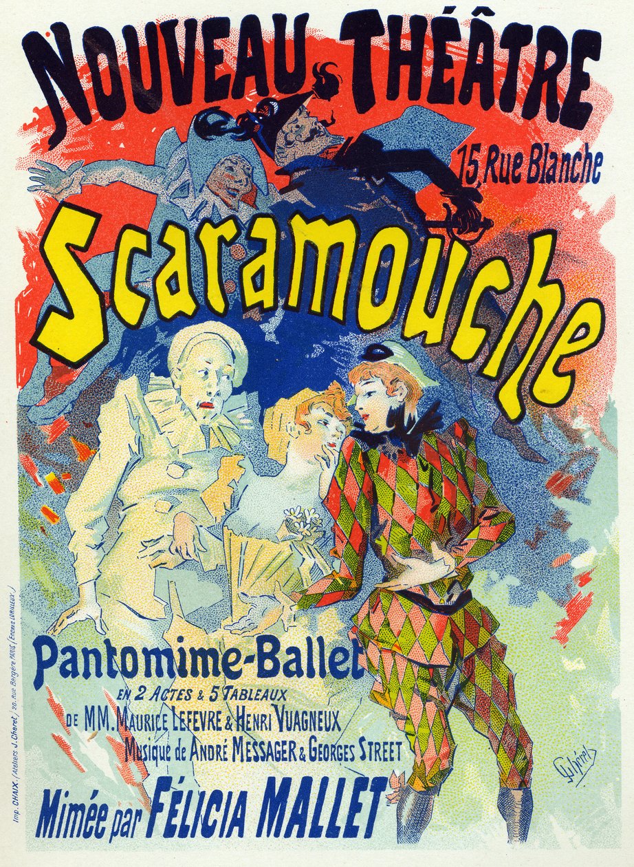 Umění. Zábava. Scaramouche, balet Felicia Mallet. Plakát Julese Chereta, Francie, kolem roku 1895 (plakát) od Jules Cheret