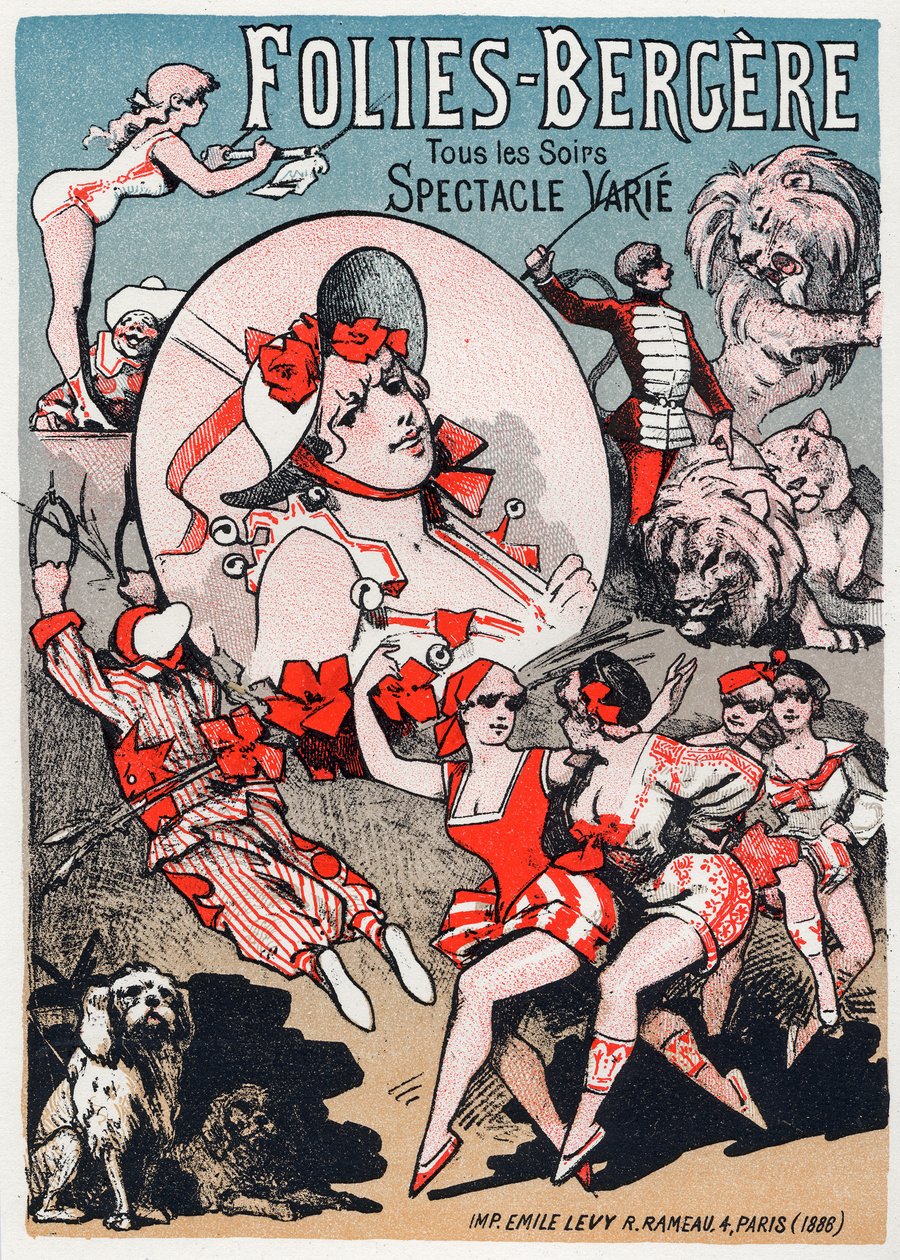 Umění. Zábava. Výstava v Folies Bergeres v Paříži. Plakát Jules Cheret, Francie od Jules Cheret