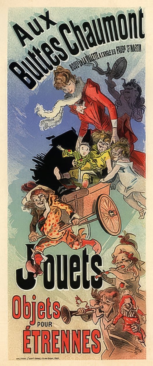 Aux Buttes Chaumont. Reklamní plakát pro hračkářství. Kolem roku 1900 od Jules Cheret