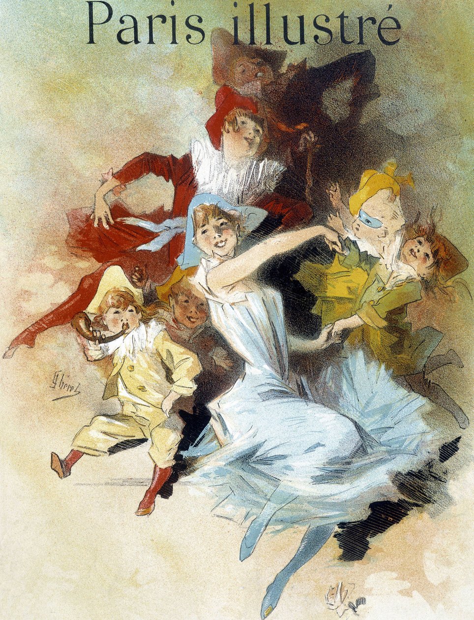 Maska s míčem. Kresba Cherret (konec 19. století) pro karneval v novinách „Paříž proslulá““. od Jules Cheret