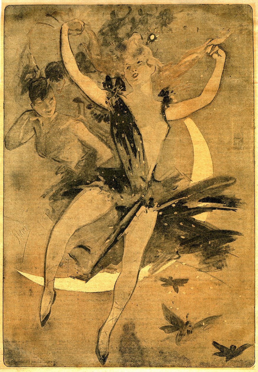 Kresba Julese Chereta ilustrující „“Lulu““ od Feliciena Champsaura, román a pantomima v jednom jednání (1900) inscenující klaunskou tanečnici. „Lulu“ je považováno za jeden z nejlepších příkladů toho, co bylo ve Francii nazýváno „cirkusovou literaturou“. od Jules Cheret