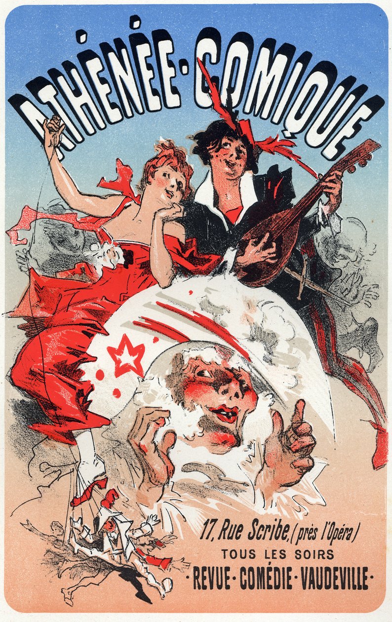 Zábava. Athenee Comique, divadlo v Paříži. Plakát Julese Chereta, Francie, cca 1870-80 (plakát) od Jules Cheret