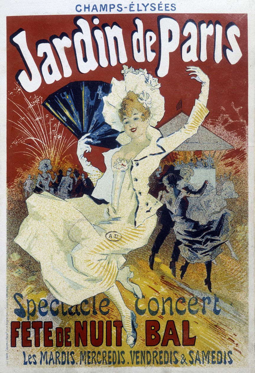 Jardin de Paris: show, koncert, noční párty a ples - plakát Julese Chéret, konec 19. století od Jules Cheret