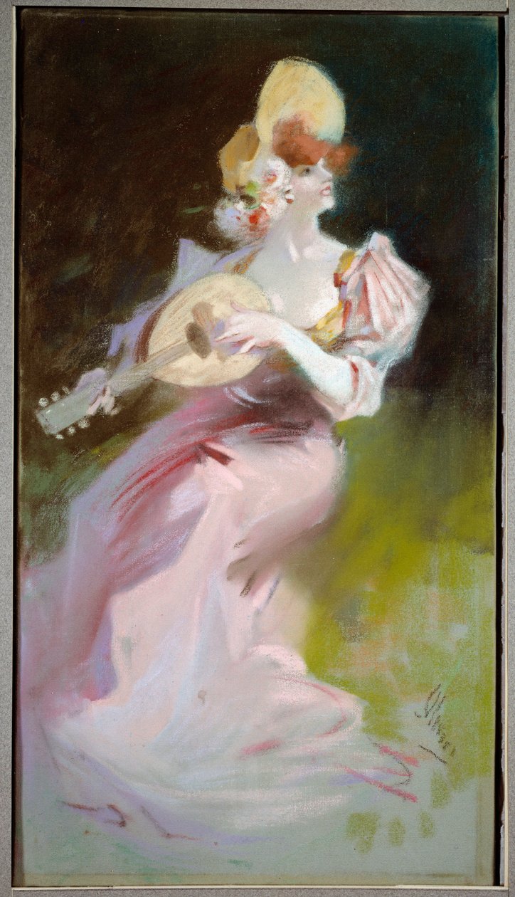 Žena s mandolínou Obraz od Julese Chereta (1836-1932) Chalons sur Marne 20. století, Muzeum výtvarných umění. od Jules Cheret
