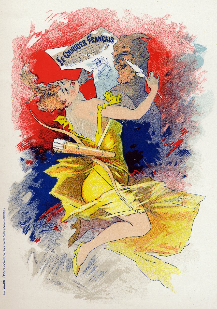 Literatura. Noviny Le Courrier Francais. Alegorie od Julese Chereta, Francie, kolem roku 1890 (plakát) od Jules Cheret