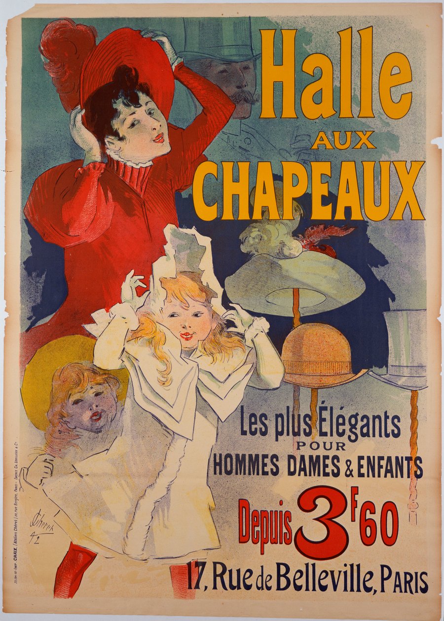 Plakátová reklama "Hats Hall", c.1892 od Jules Cheret