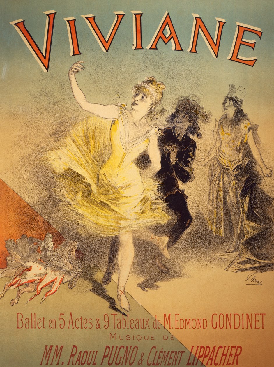 Plakát pro Viviane, balet Edmond Gondinet, hudba Raoul Pugno a Clement Lippacher od Jules Cheret