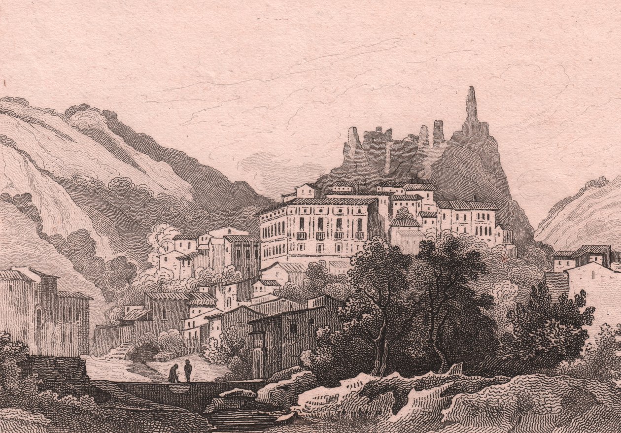 Pohled na Nicastro, Calabria, Itálie, ocelorytina Dunaime podle kresby Jules Coignet (1798-1860), cca 13x10 cm od Jules Coignet