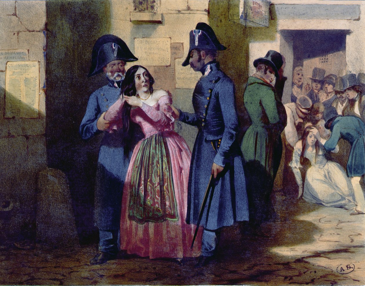 Zatčení prostitutky policií, kolem roku 1835 od Jules David