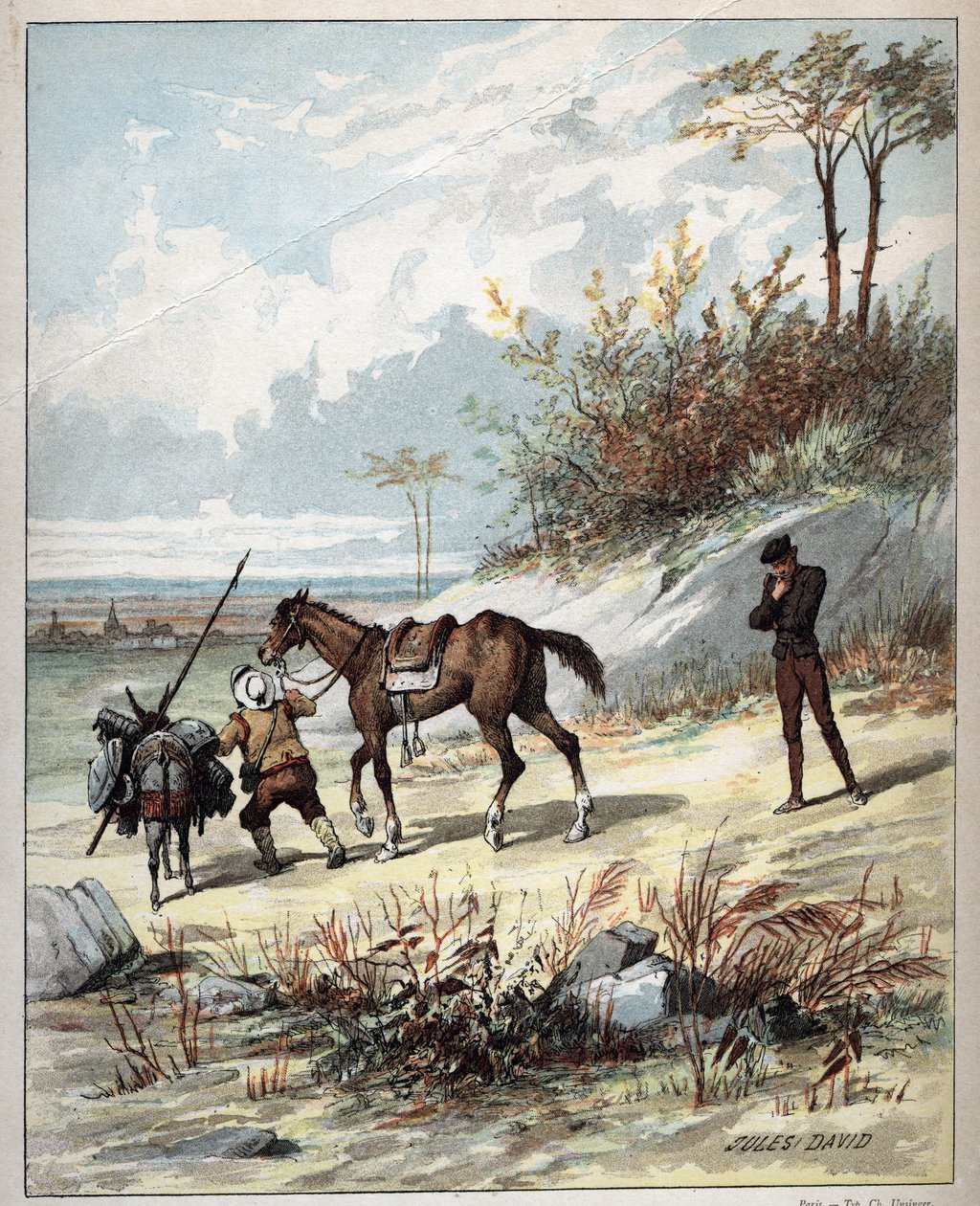 Don Quijote a Sancho Panza - Ilustrace Julese Davida (1808Ð1892) z Histoire de Don Quijote (Don Quijote) - 1887 - od Miguela de Cervantes Saavedra (1547-1616) - od Jules David