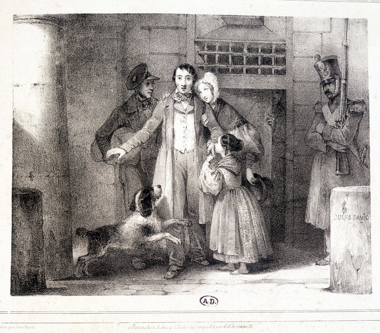Muž opouštějící vězení a shledaný se svou rodinou, c. 1830. od Jules David