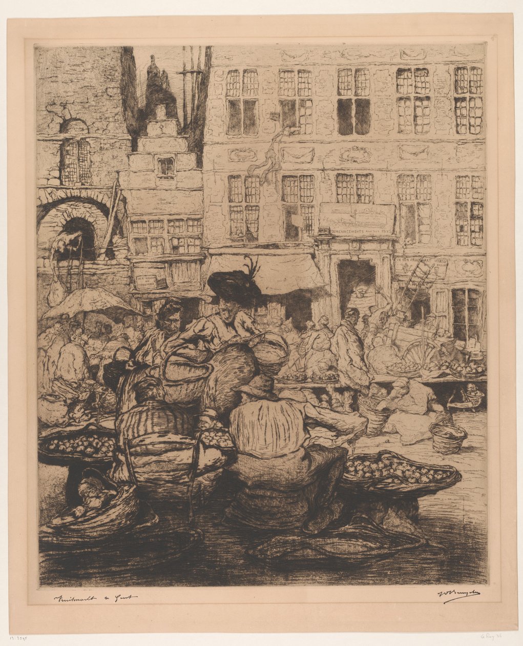 Panoráma města s ovocným trhem v Gentu Ovocný trh v Gentu (název na objektu) od Jules De Bruycker (signed by artist)