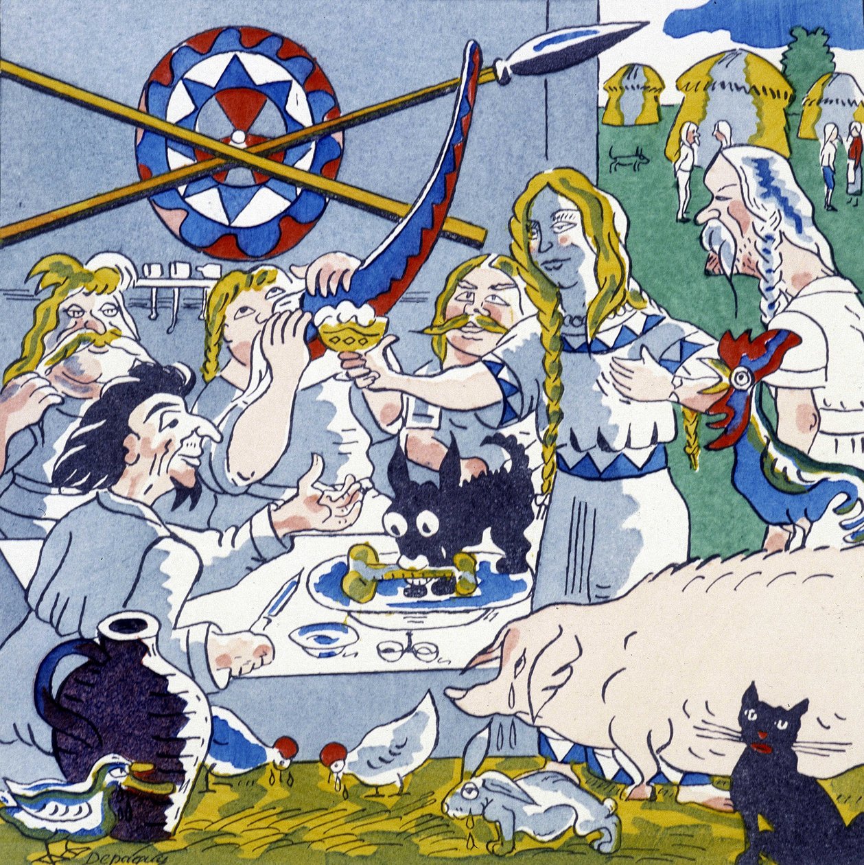 Festin (galská hostina), v La Gaule et les Gauls, historie Francie od Julese depaquita od Jules Depaquit