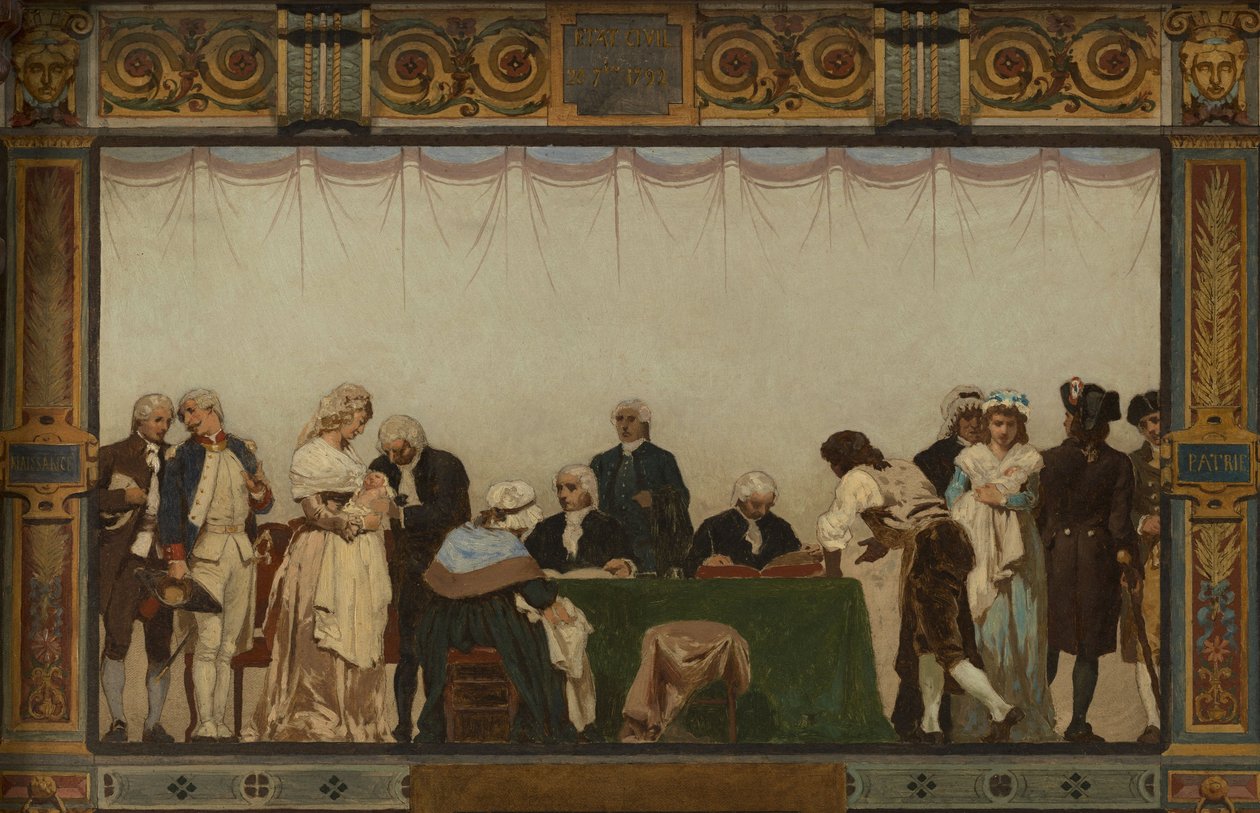 Náčrt radnice 20. obvodu: Naissance, patrie, devoir, droits. od Jules Didier