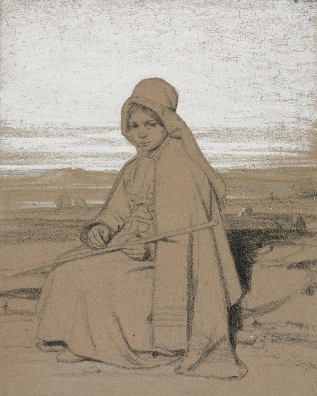Sedící pastýřka od Jules Dupré
