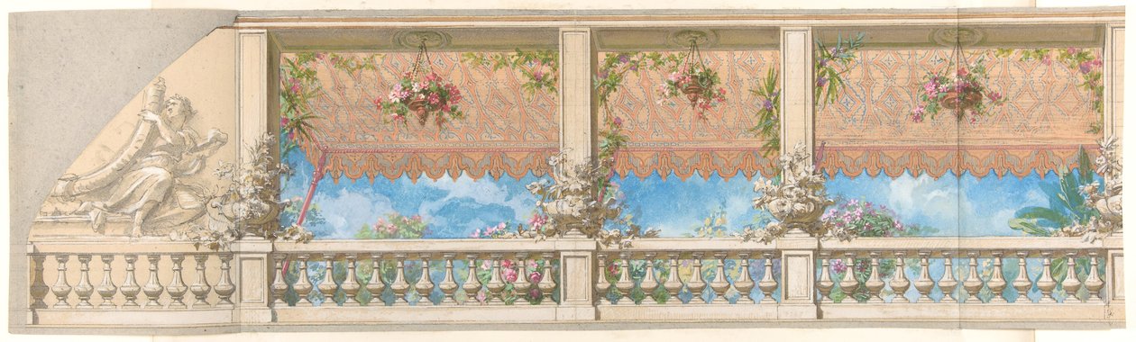 Venkovní balustráda převislá s markýzou v maurském stylu, 1830-97. Tvůrci: Jules-Edmond-Charles Lachaise, Eugène-Pierre Gourdet. od Jules Edmond Charles Lachaise and Eugène Pierre Gourdet