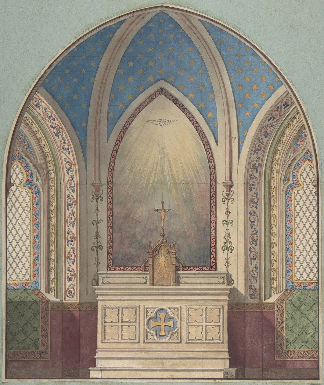 Návrh pro oltář, Saint Clotilde, druhá polovina 19. století. Tvůrci: Jules-Edmond-Charles Lachaise, Eugène-Pierre Gourdet. od Jules Edmond Charles Lachaise and Eugène Pierre Gourdet
