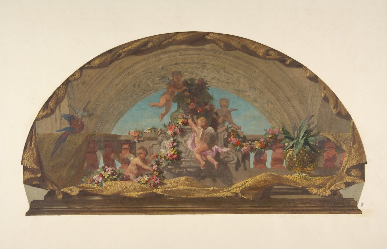Návrh na ozdobu lunety na schodišti, Hôtel de Pless, Berlín, druhá polovina 19. st. Tvůrci: Jules-Edmond-Charles Lachaise, Eugène-Pierre Gourdet. od Jules Edmond Charles Lachaise and Eugène Pierre Gourdet