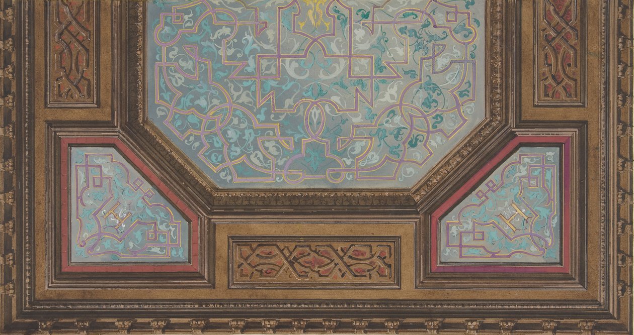 Návrh na malířskou výzdobu kazetového stropu s monogramem: H, 1830-97. Tvůrci: Jules-Edmond-Charles Lachaise, Eugène-Pierre Gourdet. od Jules Edmond Charles Lachaise and Eugène Pierre Gourdet