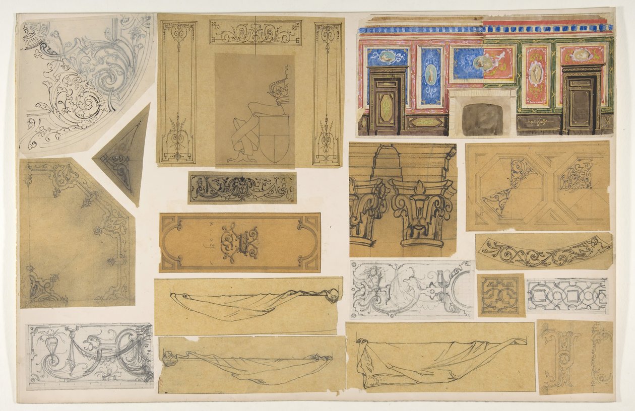 Devatenáct návrhů na malířskou výzdobu interiérů, 1830-97. Tvůrci: Jules-Edmond-Charles Lachaise, Eugène-Pierre Gourdet. od Jules Edmond Charles Lachaise and Eugène Pierre Gourdet
