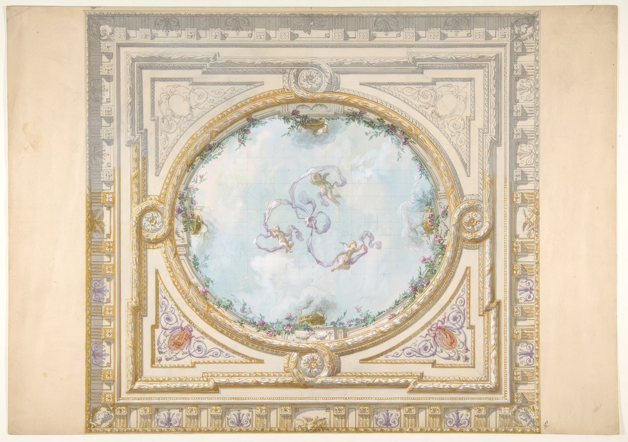Design pro strop v rokokovém stylu s trompe loeil oculus od Jules Edmond Charles Lachaise