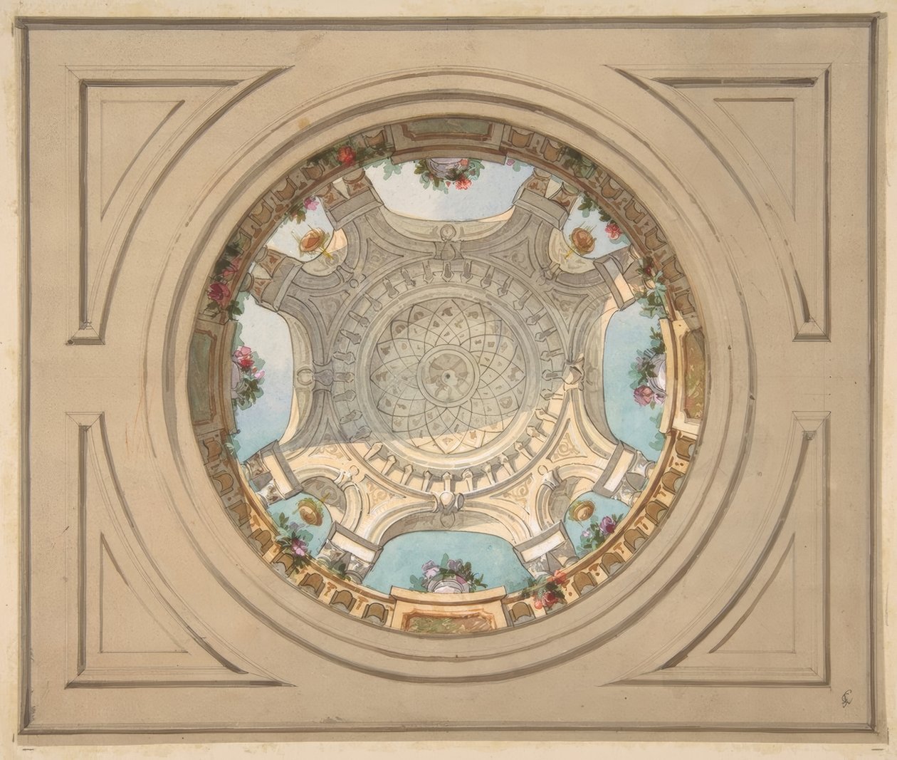 Design pro strop s trompe loeil balustrádou od Jules Edmond Charles Lachaise