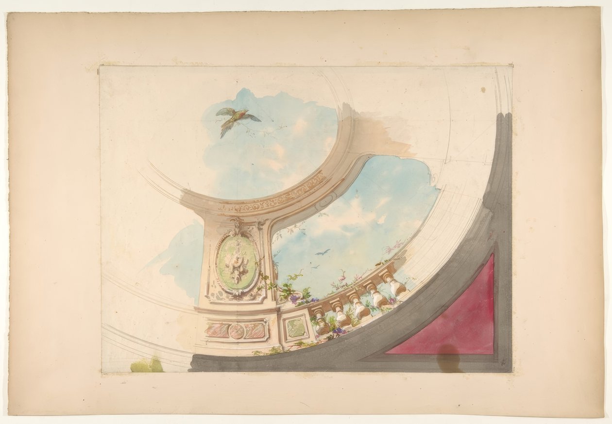 Design pro strop s trompe loeil balustrádou a oblohou od Jules Edmond Charles Lachaise