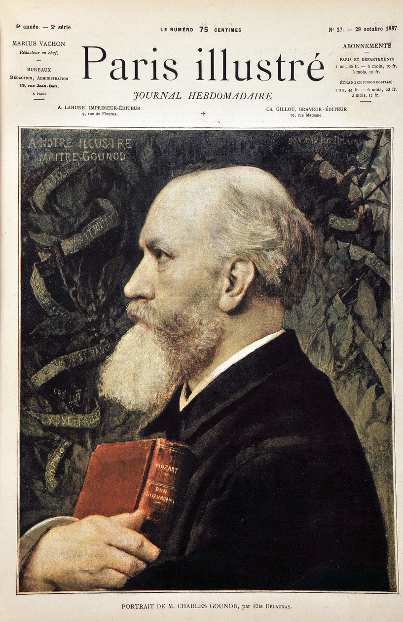 Portrét Charlese Gounoda (S partiturou Dona Giovanniho (Don Juan) od Mozarta) podle portrétu Elieho Delaunaya. Rytina z roku 1887 v týdeníku „Pařížský Illustrous“. od Jules Elie Delaunay