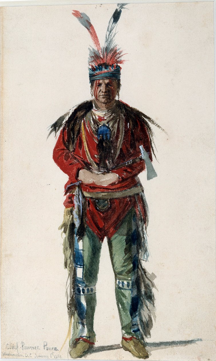 Indián Ameriky: „“ Stopa indiánského náčelníka kmene Pawnee Ponca“ Litografie od Jules Emile (Jules-Emile) Saintin (1829-1894) 1858 La Rochelle, Musee du Nouveau Monde od Jules Emile Saintin