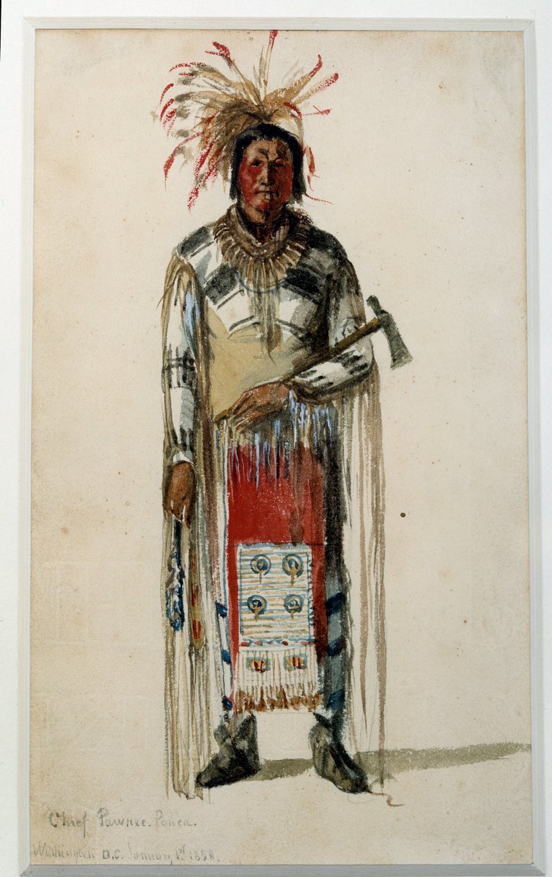 Indián Ameriky: „“ Stopa indiánského náčelníka kmene Pawnee Ponca“ Litografie od Jules Emile (Jules-Emile) Saintin (1829-1894) 1858 La Rochelle, Musee du Nouveau Monde od Jules Emile Saintin