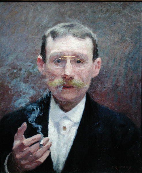 Autoportrét, kouření od Jules Ernest Renoux