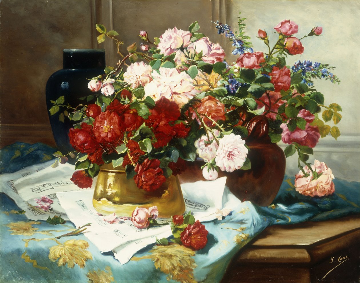 Zátiší s květinami a notami, c.1877 od Jules Etienne Carot