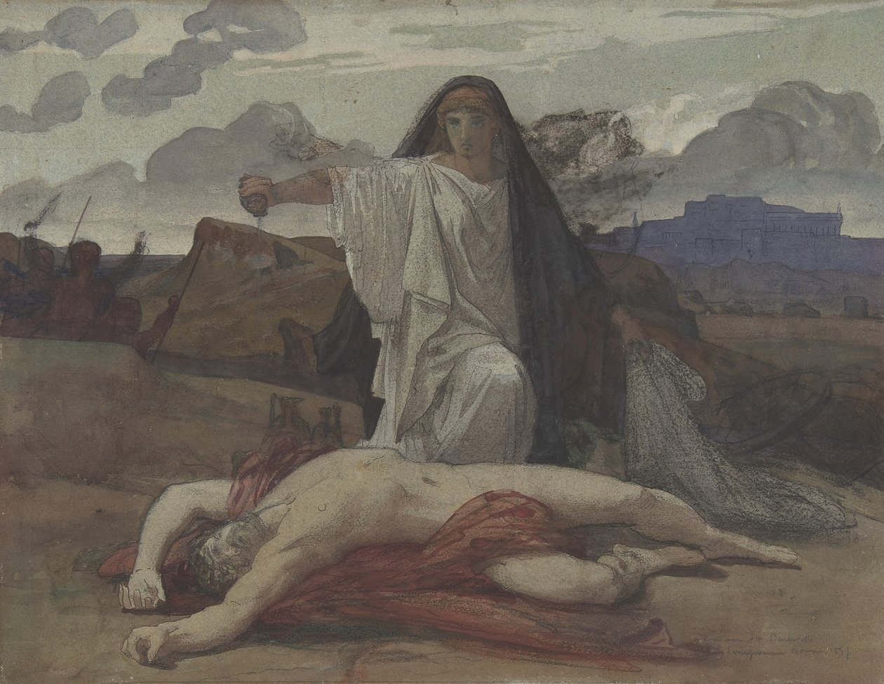 Antigona dává symbolický pohřeb tělu svého bratra Polynicese, 1835-98. od Jules Eugene Lenepveu