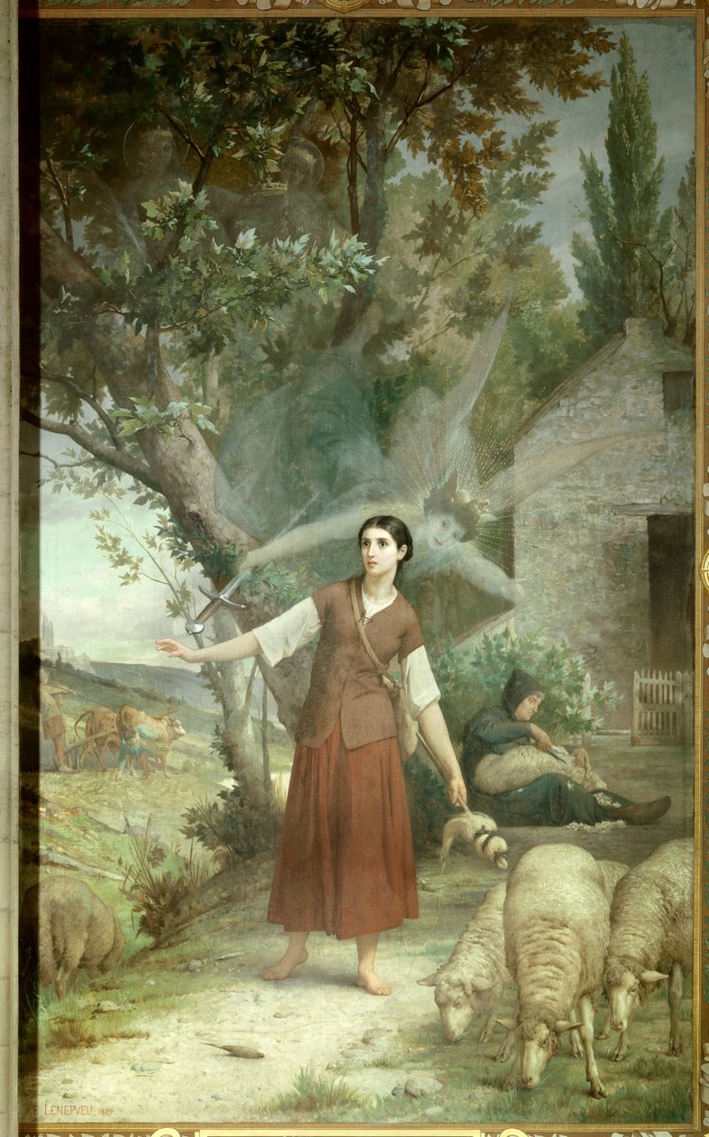 Johanka z Arku (1412-1431) ve věku 13 let chová ovce svého otce v Domremy, jejím rodném městě v Lotrinsku Malba Julese Lenepveua (1819-1898) Paříž, Pantheon 19. století od Jules Eugene Lenepveu