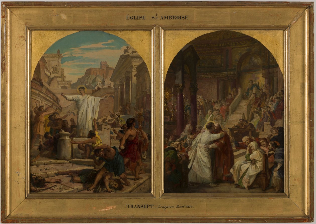Náčrt kostela Saint-Ambroise: Augustina, který ukončuje barbarské praktiky otců, bratrů a synů, kteří spolu válčí, mezi lety 1872 a 1875 (olej na plátně) od Jules Eugene Lenepveu