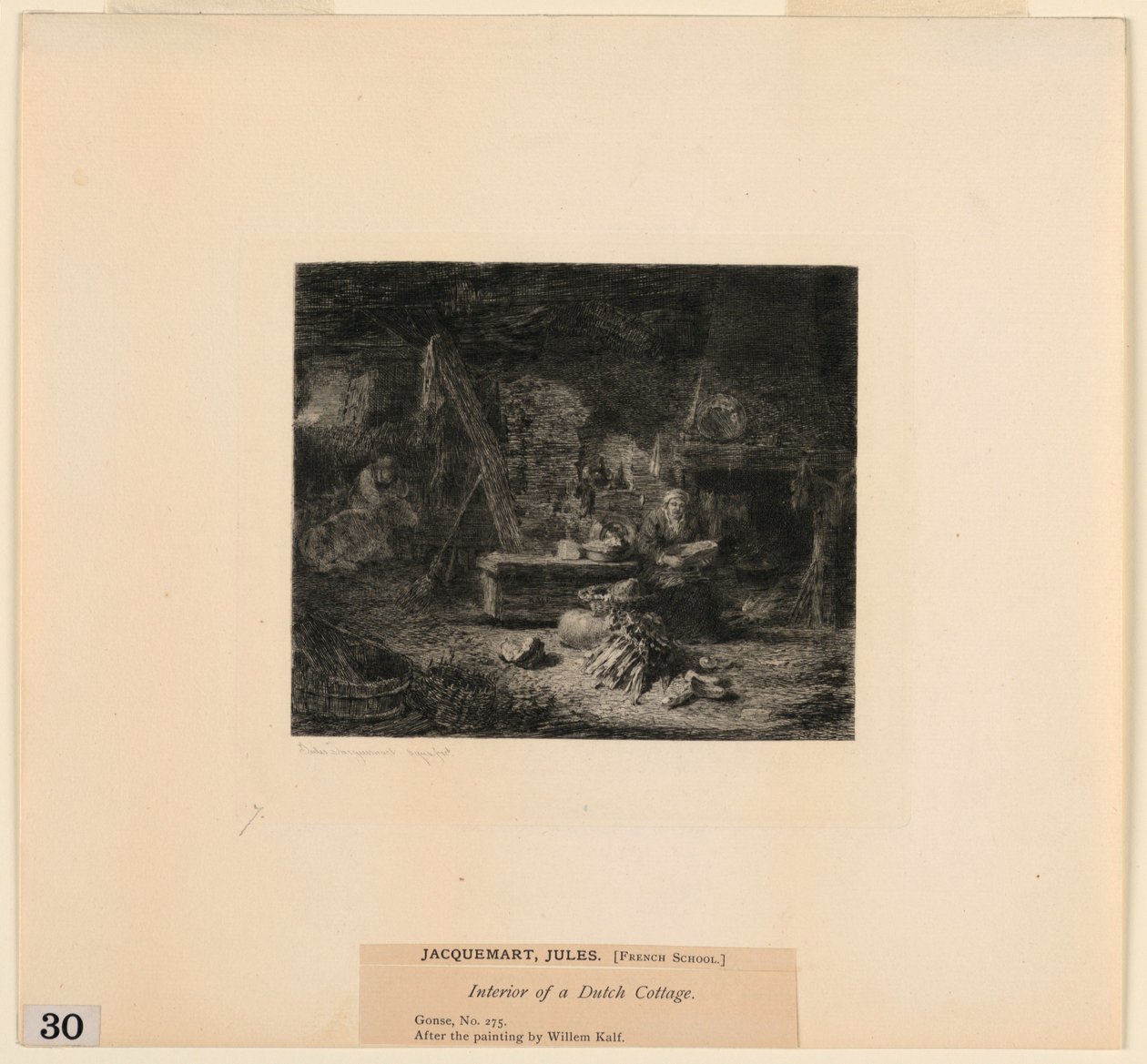 Interiér holandské chaty, z "Letty obrázků v Metropolitním muzeu, New York" od Jules Ferdinand Jacquemart