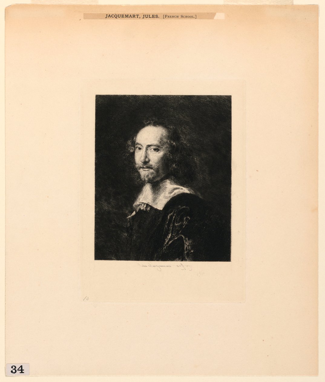 Portrait of a Man, from "Etchings of Pictures in the Metropolitan Museum, New York"   1303570   cs       czech Successfully Translated  Original: Allegorische of Bijbelse voorstelling met knielende figuur voor man op troon met vlammen Translat: Allegorisch od Jules Ferdinand Jacquemart