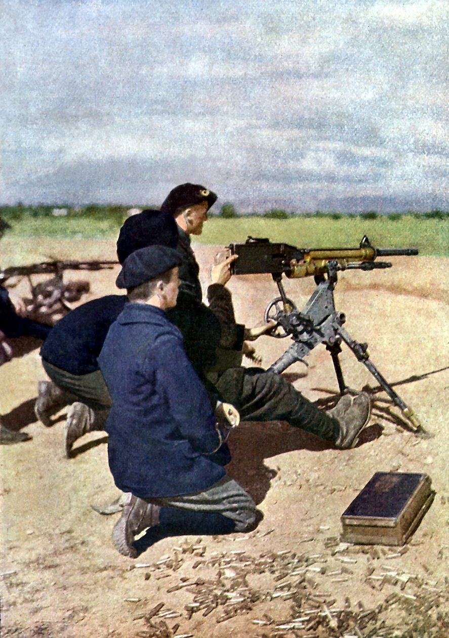 Francouzská pozice s kulomety během bitvy na Marně východně od Paříže, září 1914 (autochrom) od Jules Gervais Courtellemont