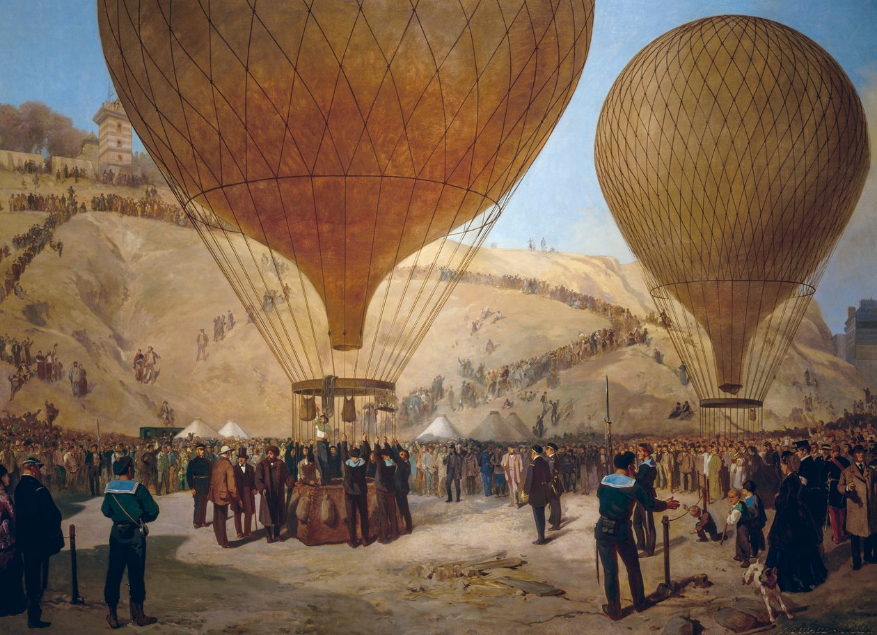 Leon Gambetta odlétá na horkovzdušném balónu Armand-Barbes během obléhání Paříže z Place Saint-Pierre na Montmartre 7. října od Jules and Guiaud Jacques Didier
