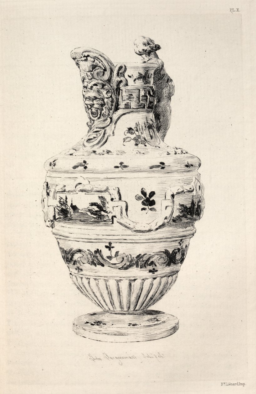 Dějiny keramického umění: Deskriptivní a filozofická studie keramiky všech dob a všech národů: Španělsko: Talavera de la Reyna- Faience- Ewer (Deska X) od Jules Jacquemart