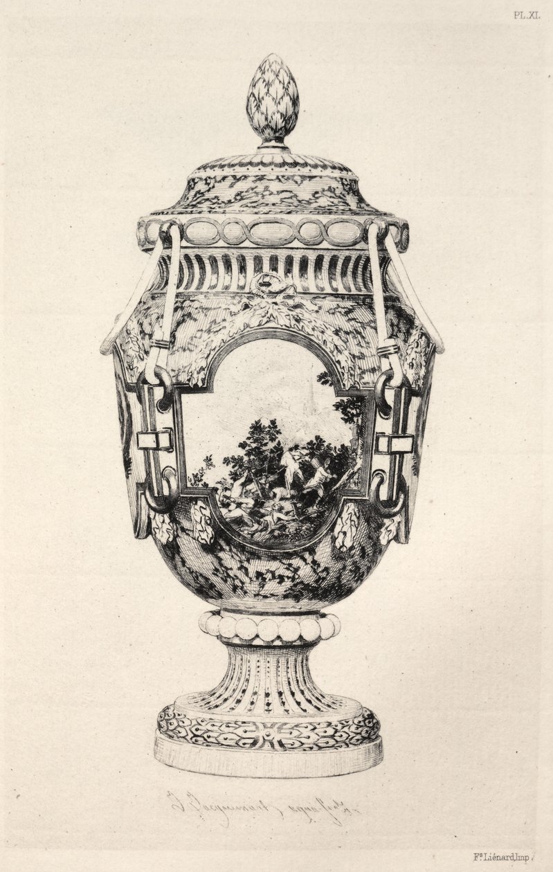 Dějiny keramického umění: A Descriptive and Philosophical Study of Pottery of All Ages and All Nations: Francie: Váza na památku bitvy u Fontenoy (deska XI) od Jules Jacquemart