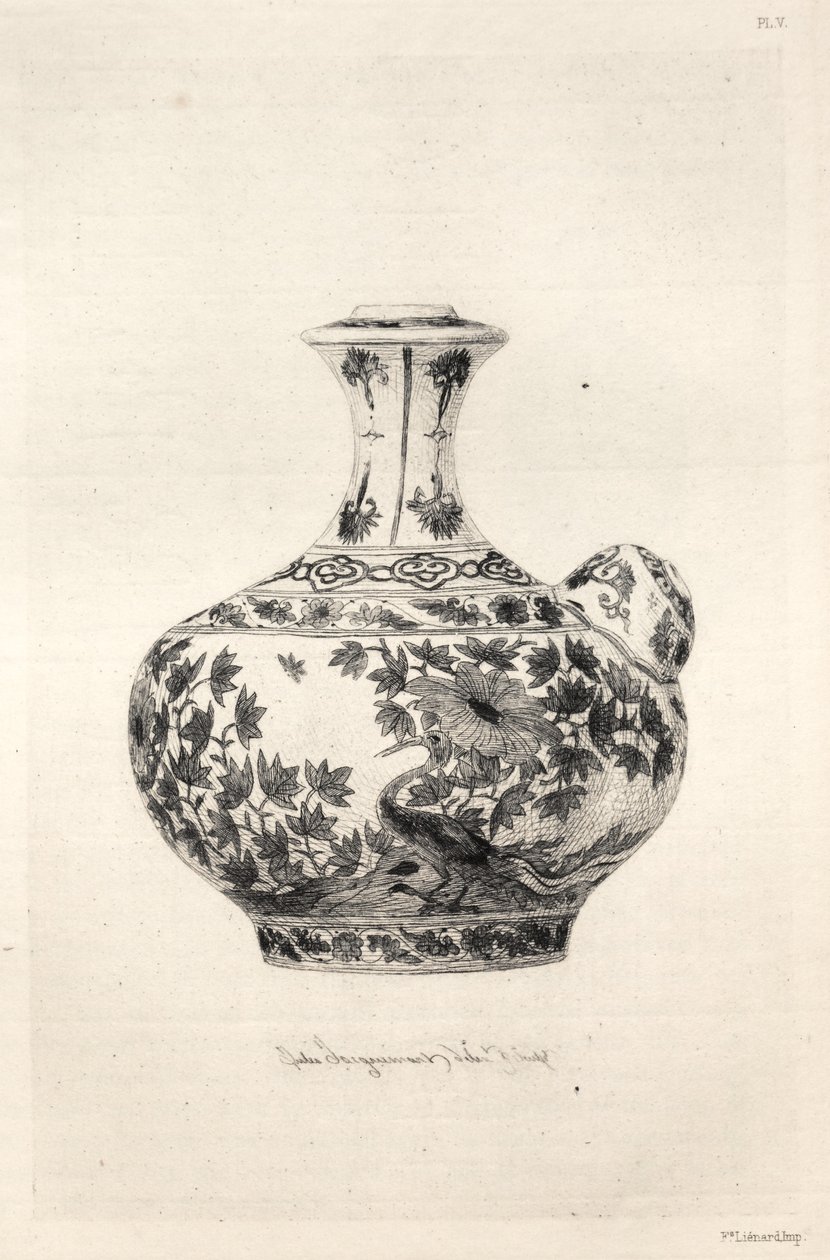 Dějiny keramického umění: A Descriptive and Philosophical Study of Pottery of All Ages and All Nations: Persia: Soft Porcelain- Gargoulette, Decorated with the Simorg (Plate VI) od Jules Jacquemart