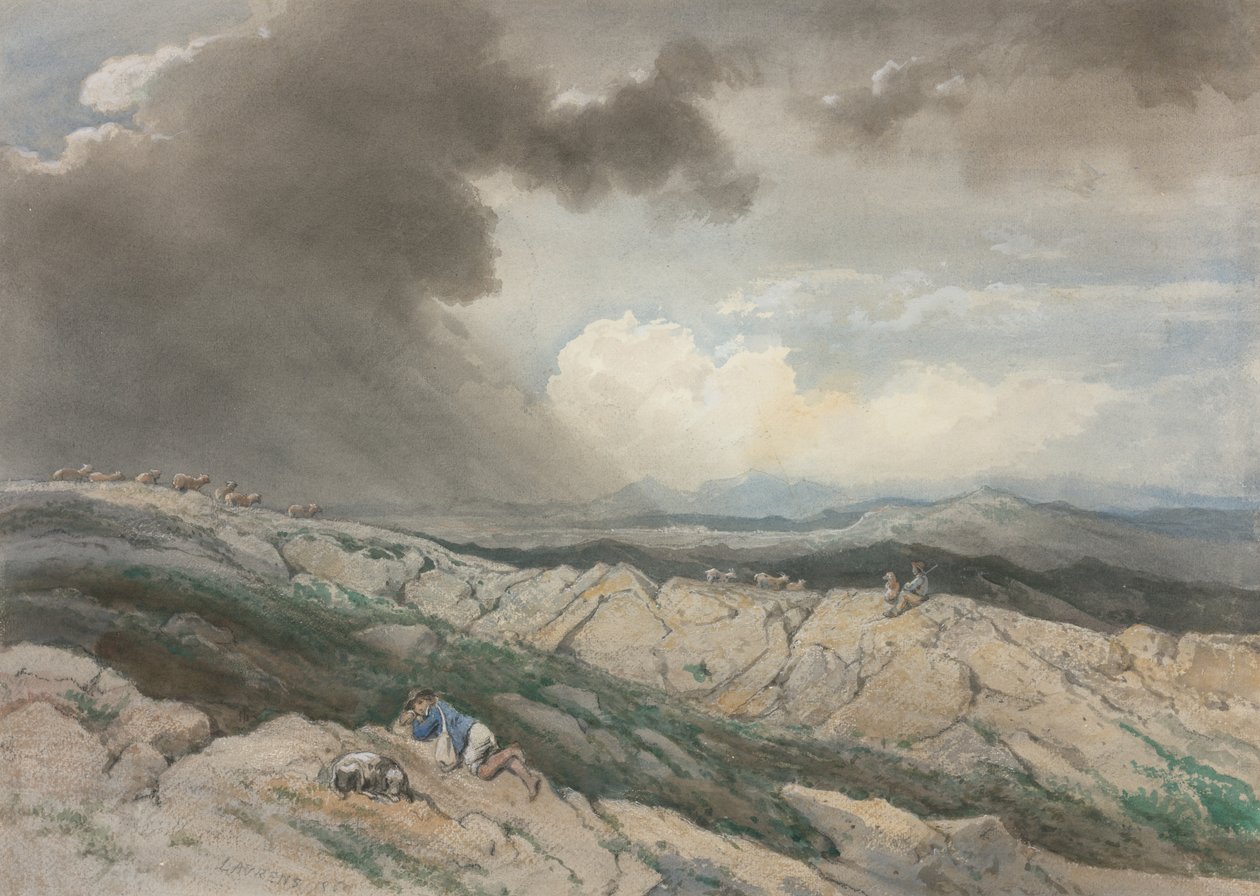 Krajina s pastýři, asi 1869 (akvarel s kvašem, černou křídou a grafitem ) od Jules Joseph Augustin Laurens