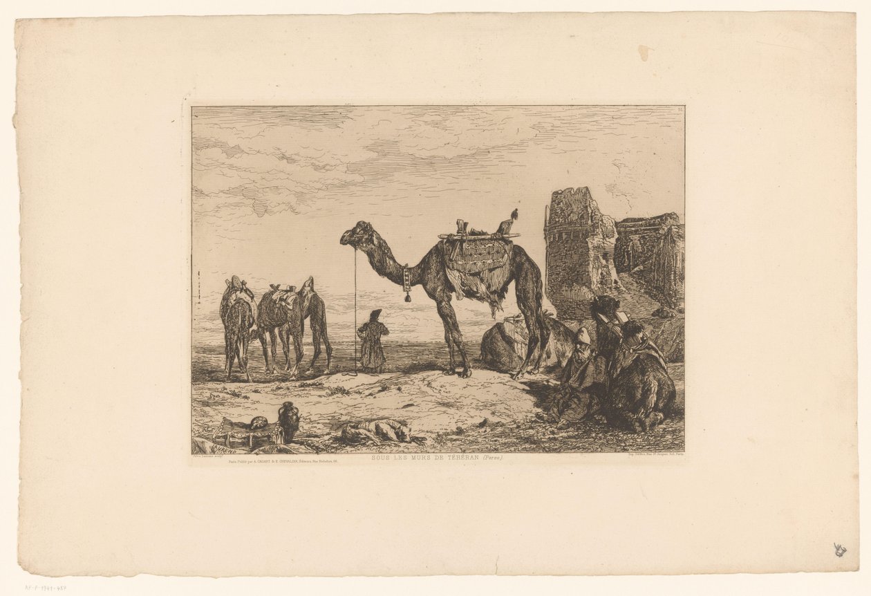 Krajina s velbloudy v troskách Sous les murs de Téhran (Perse) (název na objektu) od Jules Joseph Augustin Laurens