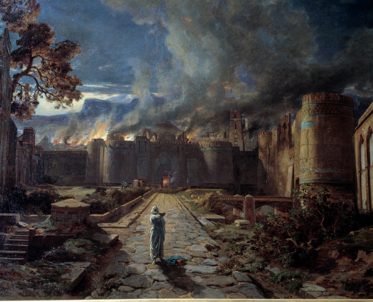 Sodoma (Sodoma) Zničení města ohněm. Detail. Obraz Julese Laurense (1825-1901) Orleans. Muzeum výtvarných umění od Jules Joseph Augustin Laurens